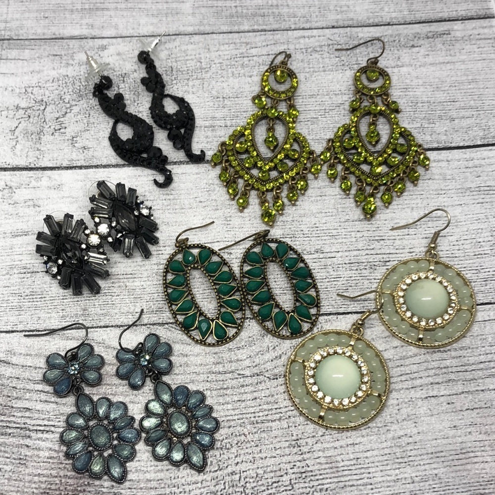 Bundle lot 6 boho festival bejeweled dressy statement earrings dangle drop.